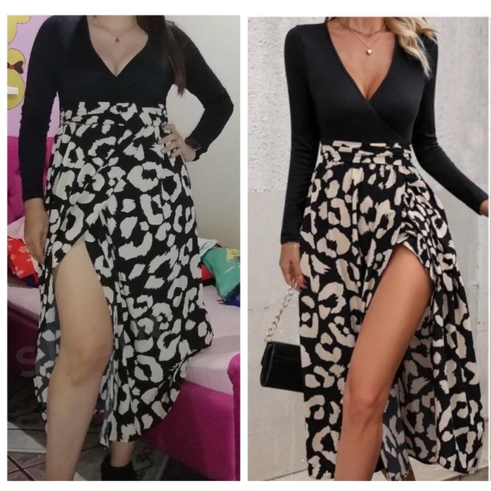 Leopard Print Low Neck Line - Long Sleeve  Dress - NWOT